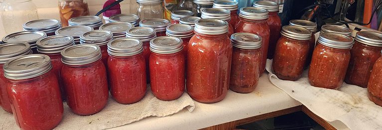 Canned salsa and sauces in jars