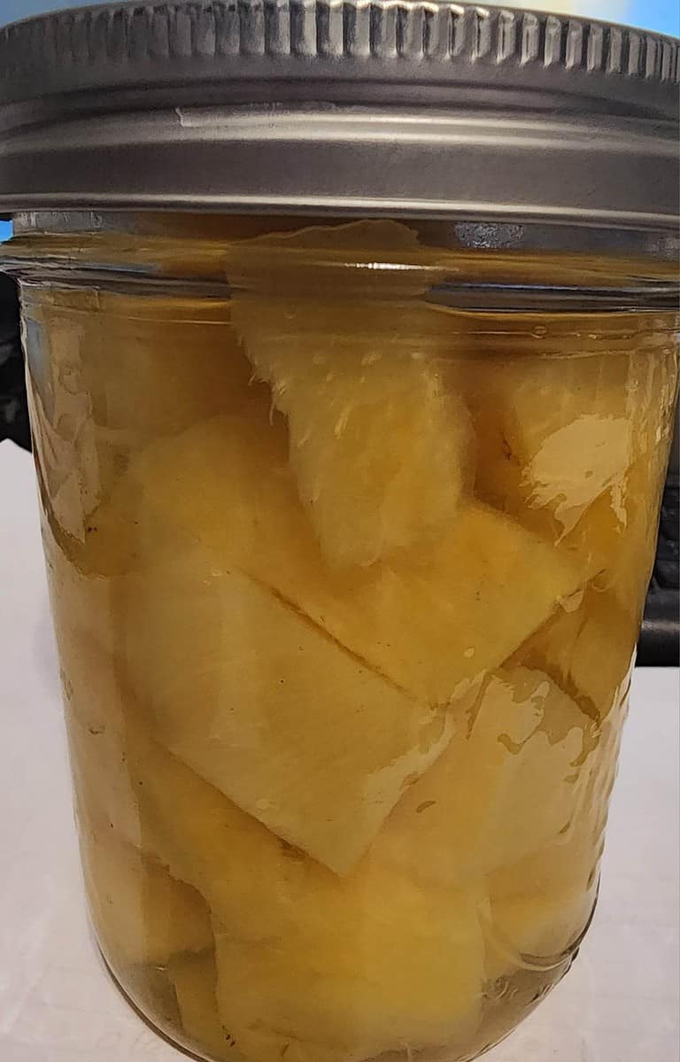 Canned pineapple in a jar