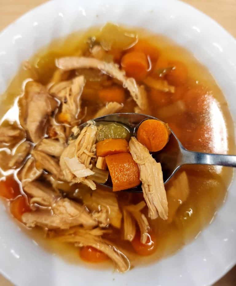 Bowl of homemade canned chicken soup with bone broth