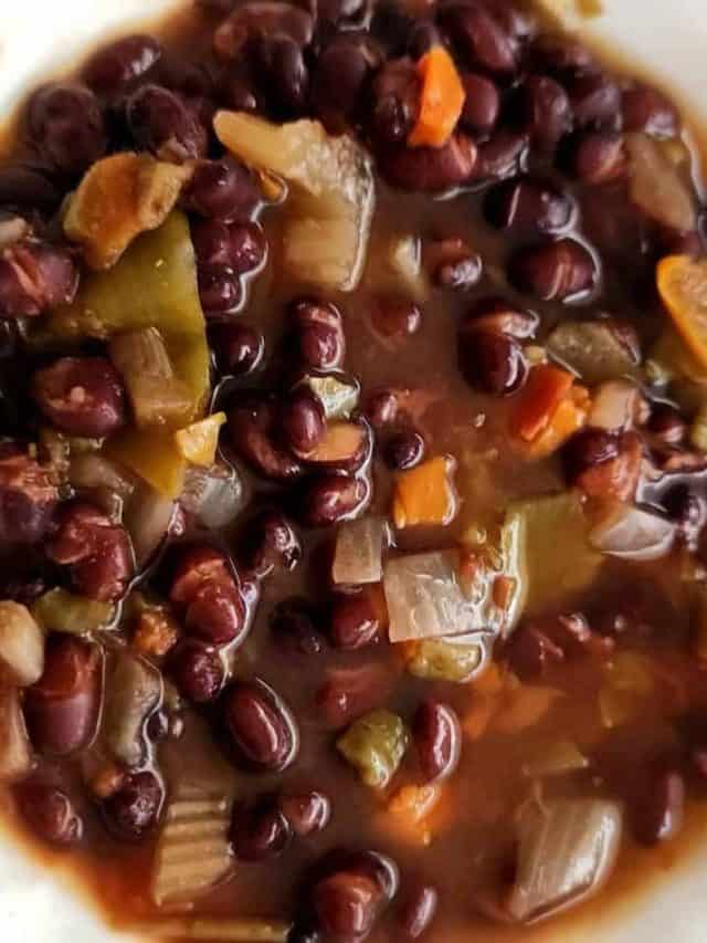 Bowl of canned black bean soup