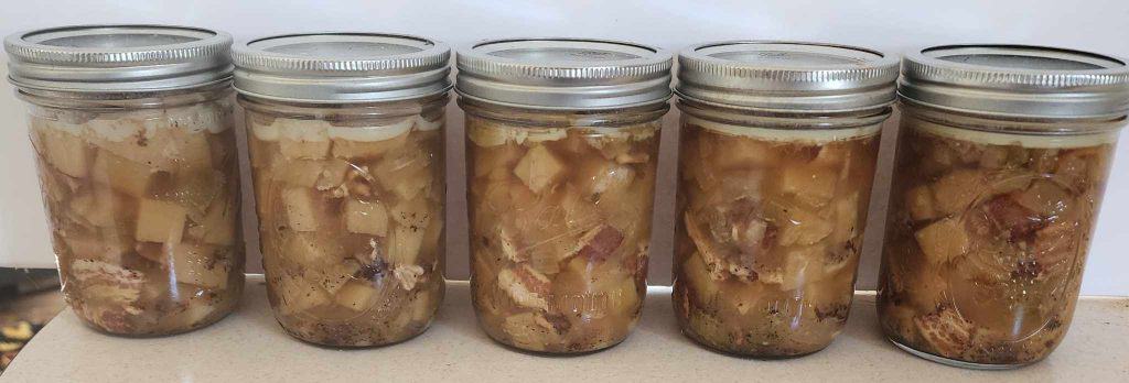 Jars of loaded potato soup after canning