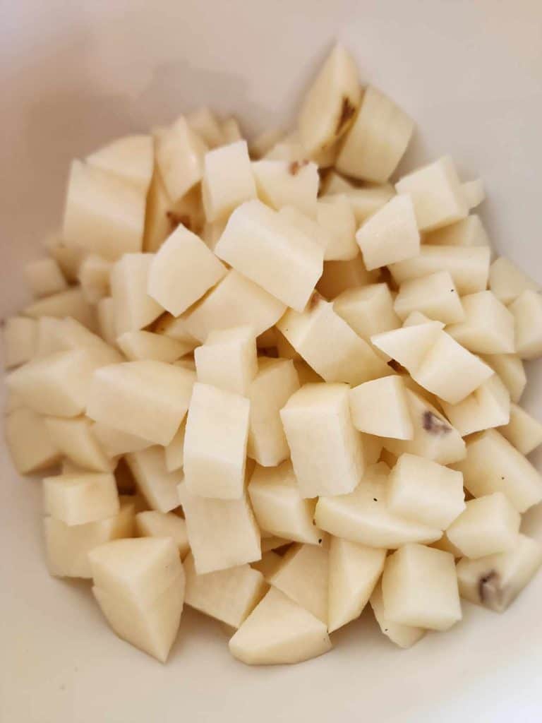 cut up potatoes for loaded potato soup canning recipe