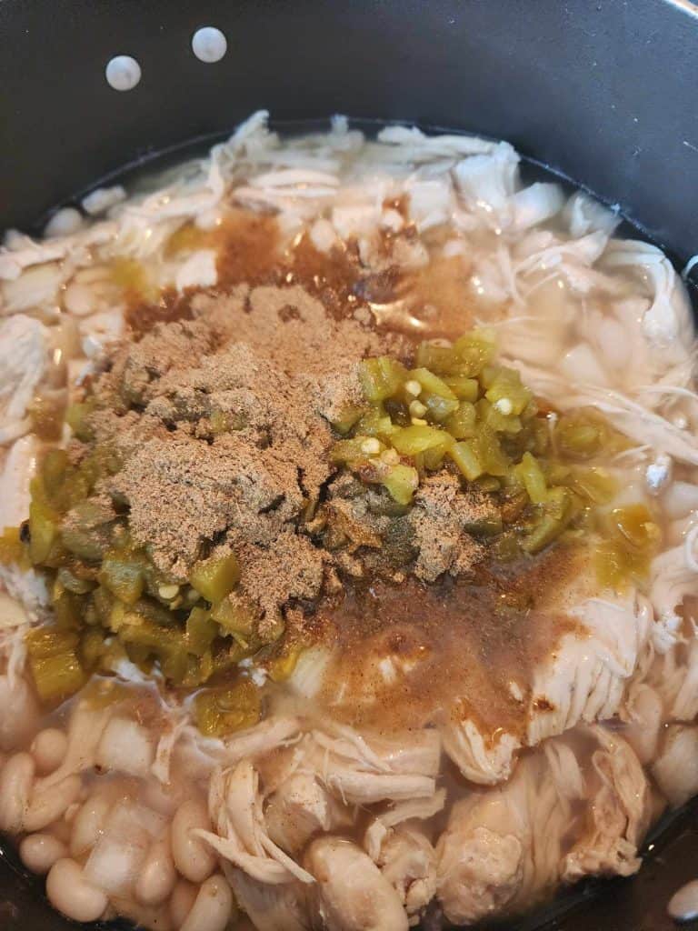 Ingredients added to white chicken chili canning recipe