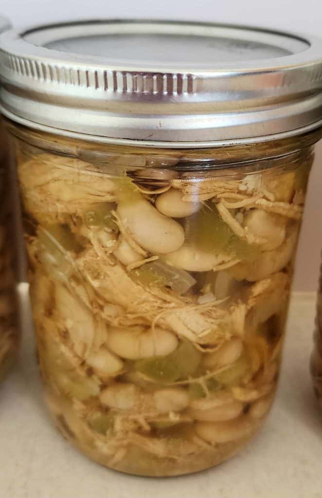 Jar of home canned white chicken chili