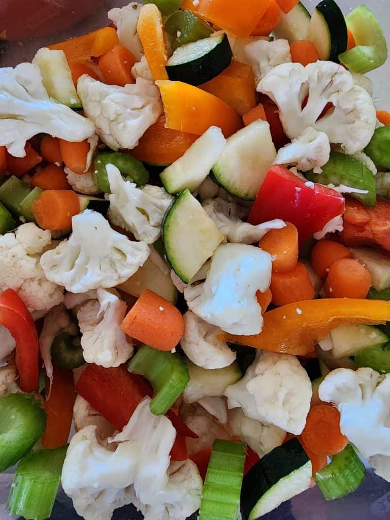 cut up vegetables for canning pickled giardiniera