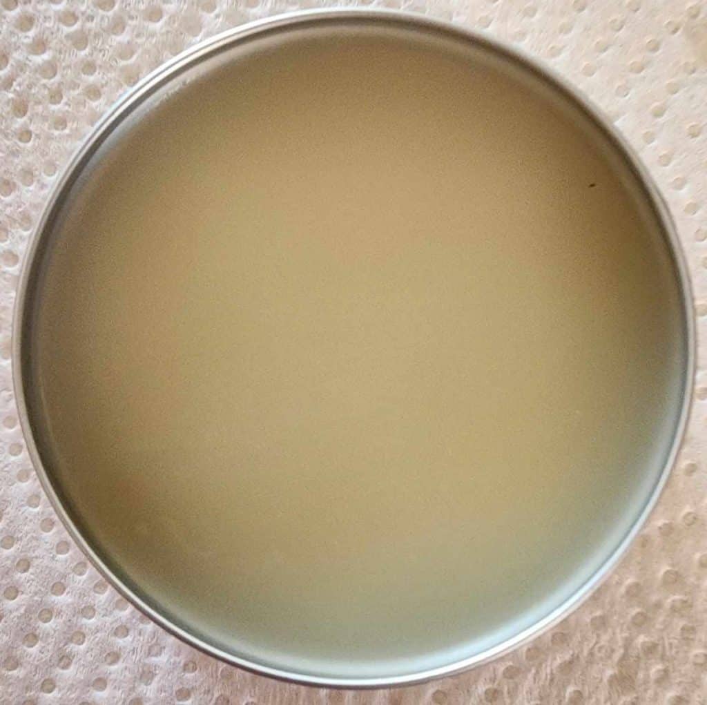 rosemary salve set up in the tin