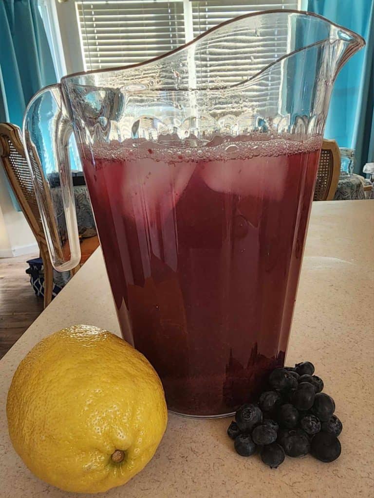 pitcher of blueberry lemonade