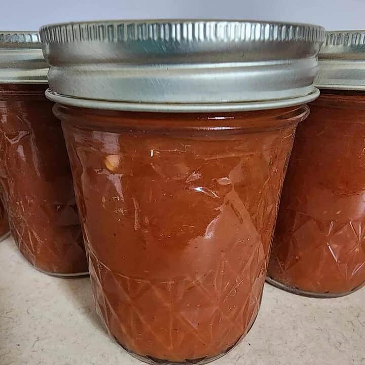 jar of homemade BBQ sauce after canning