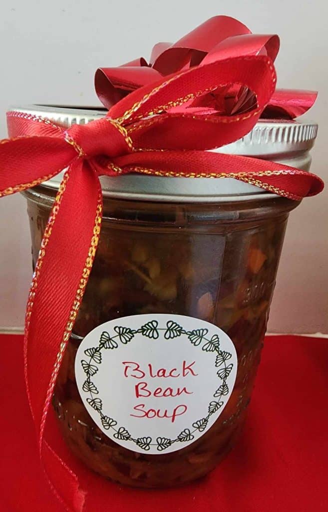 Black bean soup that has been home canned and as a Christmas gift