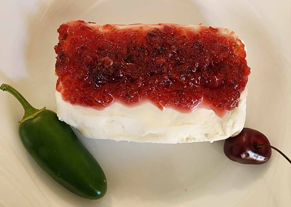 cherry jalapeno jelly on cream cheese