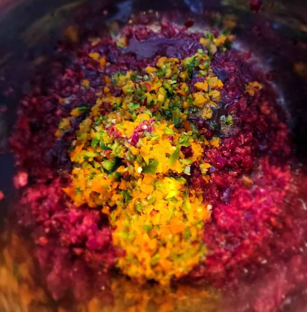 cherry jalapeno jelly ingredients chopped and put in the pot