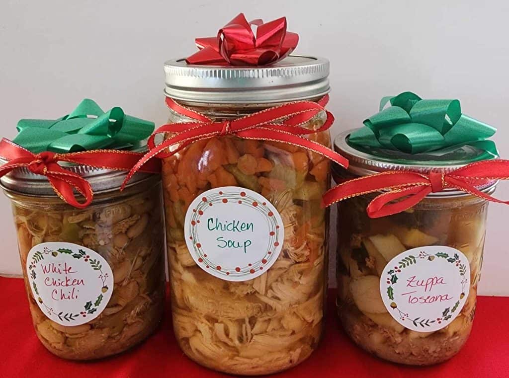 3 jars of home canned soups as Christmas gift