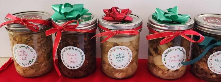 5 jars of home canned soups for Christmas
