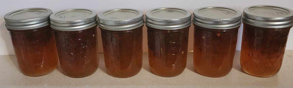 jars of pepper jelly after canning