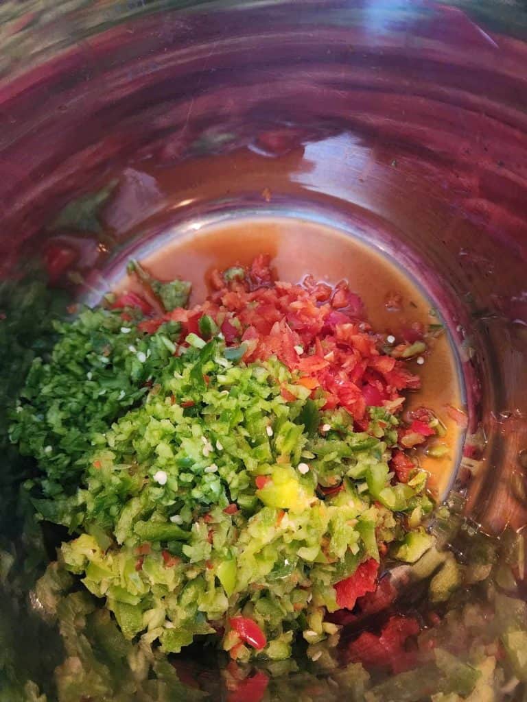 Pepper Jelly ingredients added to a large pot