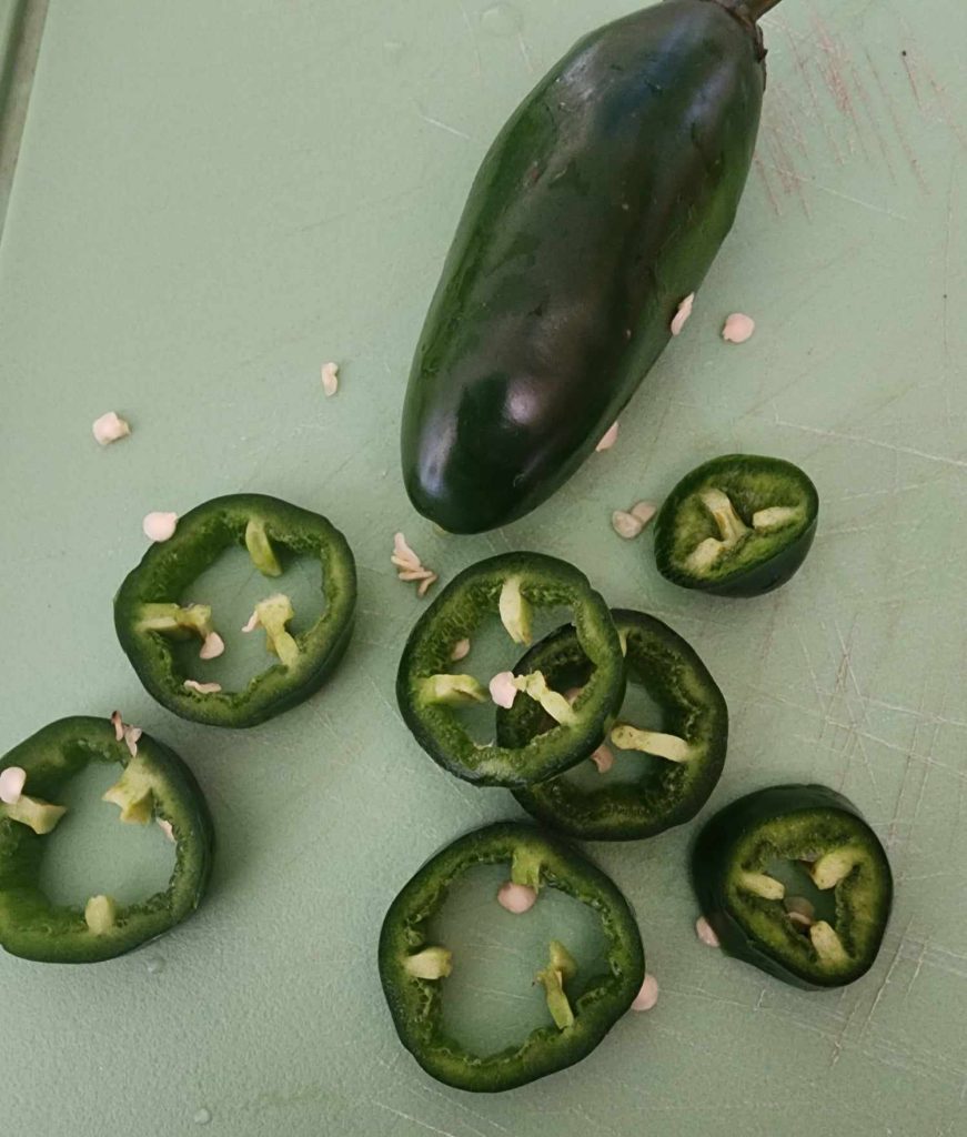sliced jalapenos for spicy cajun pickled eggs