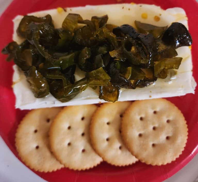Cowboy candy with cream cheese and crackers
