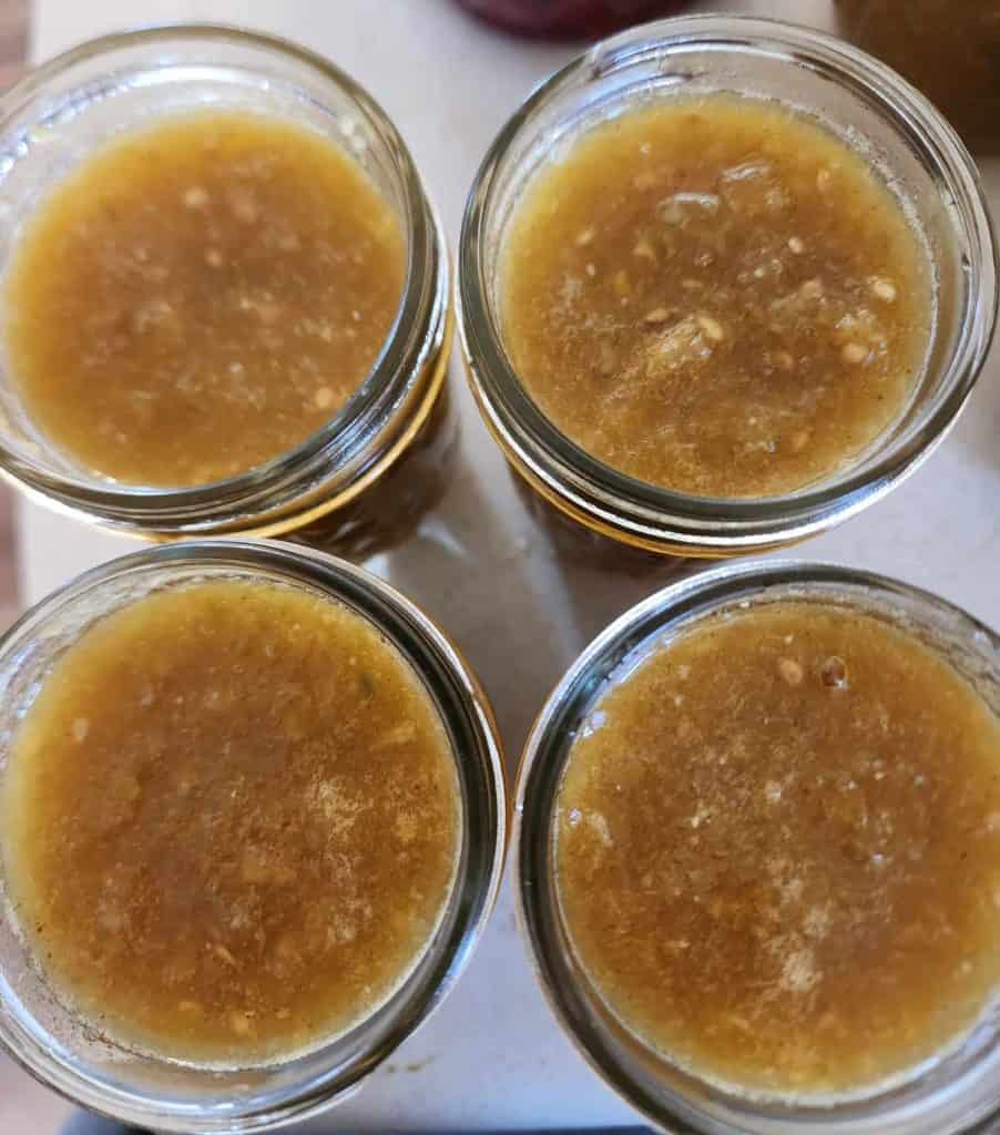 Green tomato bbq sauce top of 4 jars