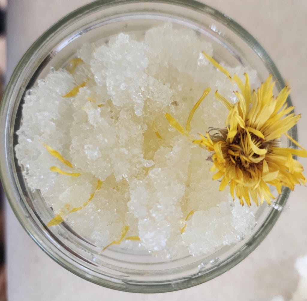 calendula salt scrub with flower