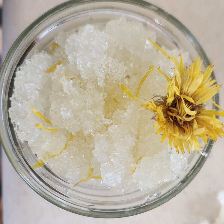 calendula salt scrub with flower