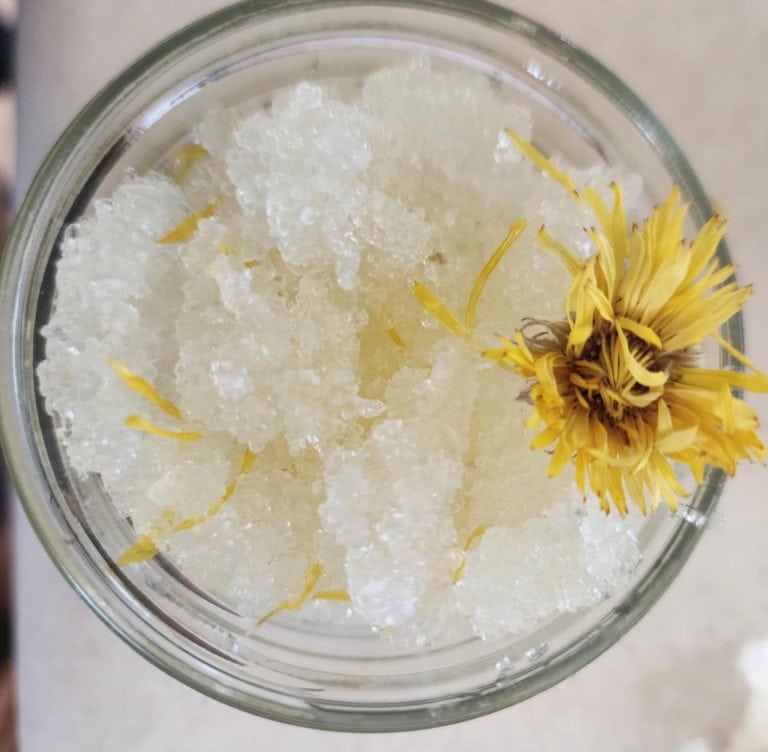 calendula salt scrub with flower