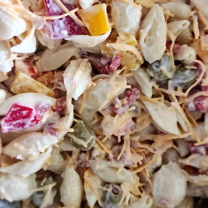 closeup of ranch pasta salad