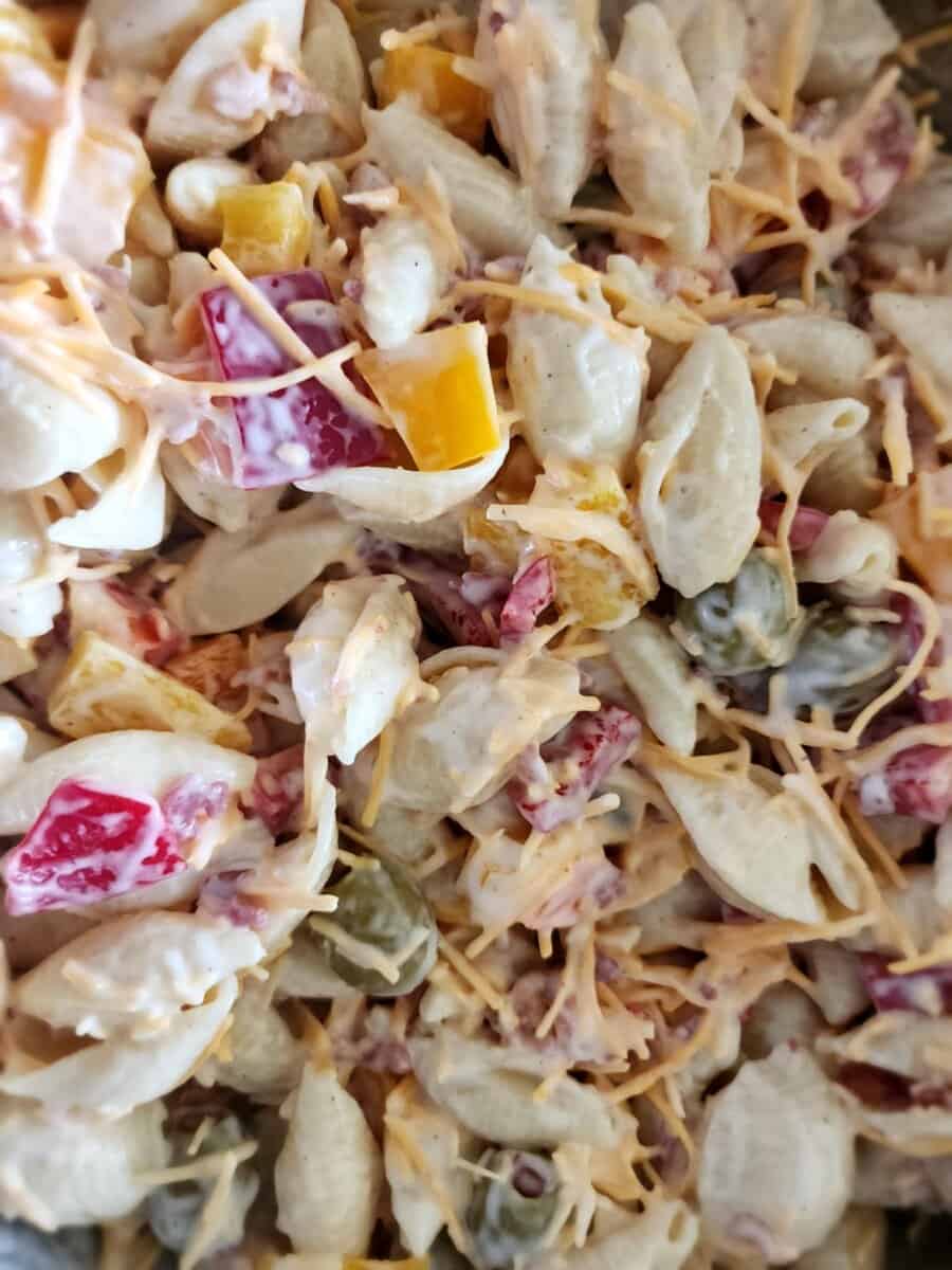 closeup of ranch pasta salad