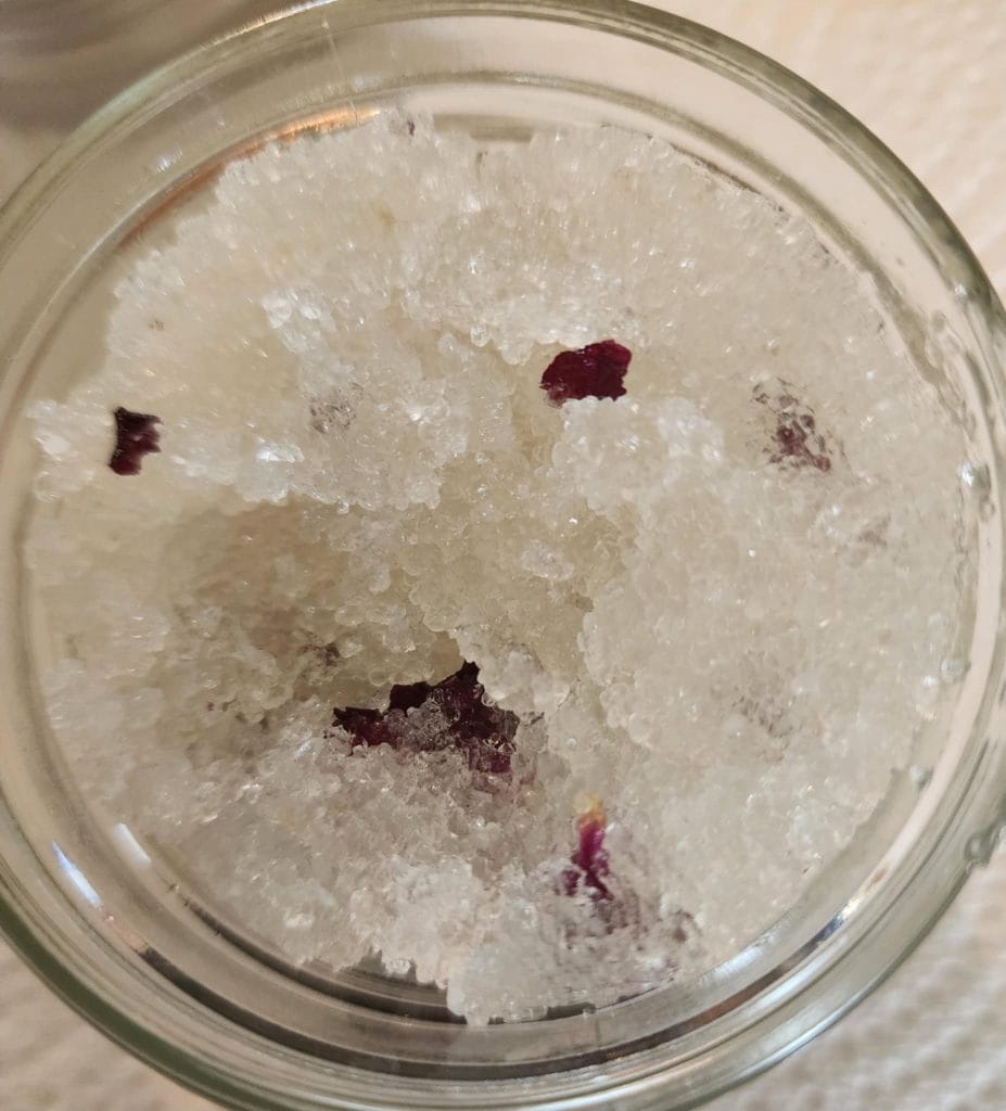 rose salt scrub in a jar