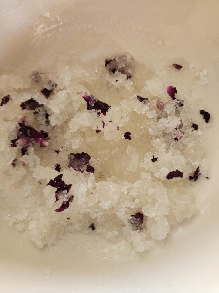 rose salt scrub ingredients mixed well