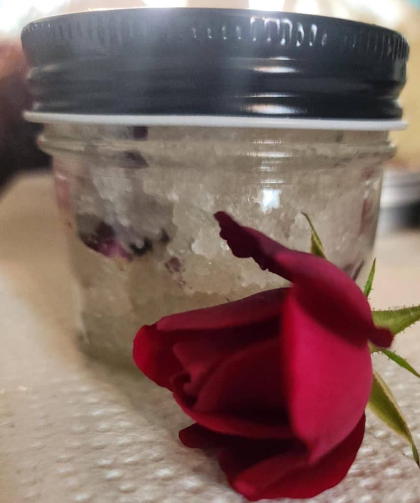 rose salt scrub with flower