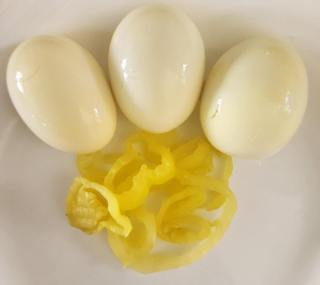 banana pepper pickled eggs with peppers