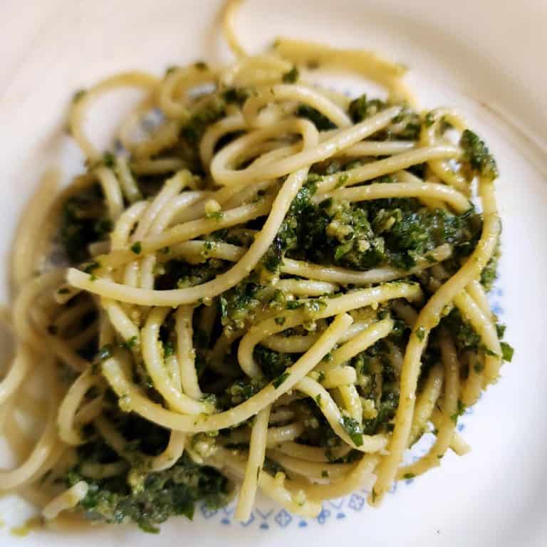 homemade basil pesto with noodles