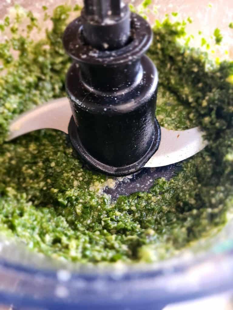 basil pesto processed in food processor