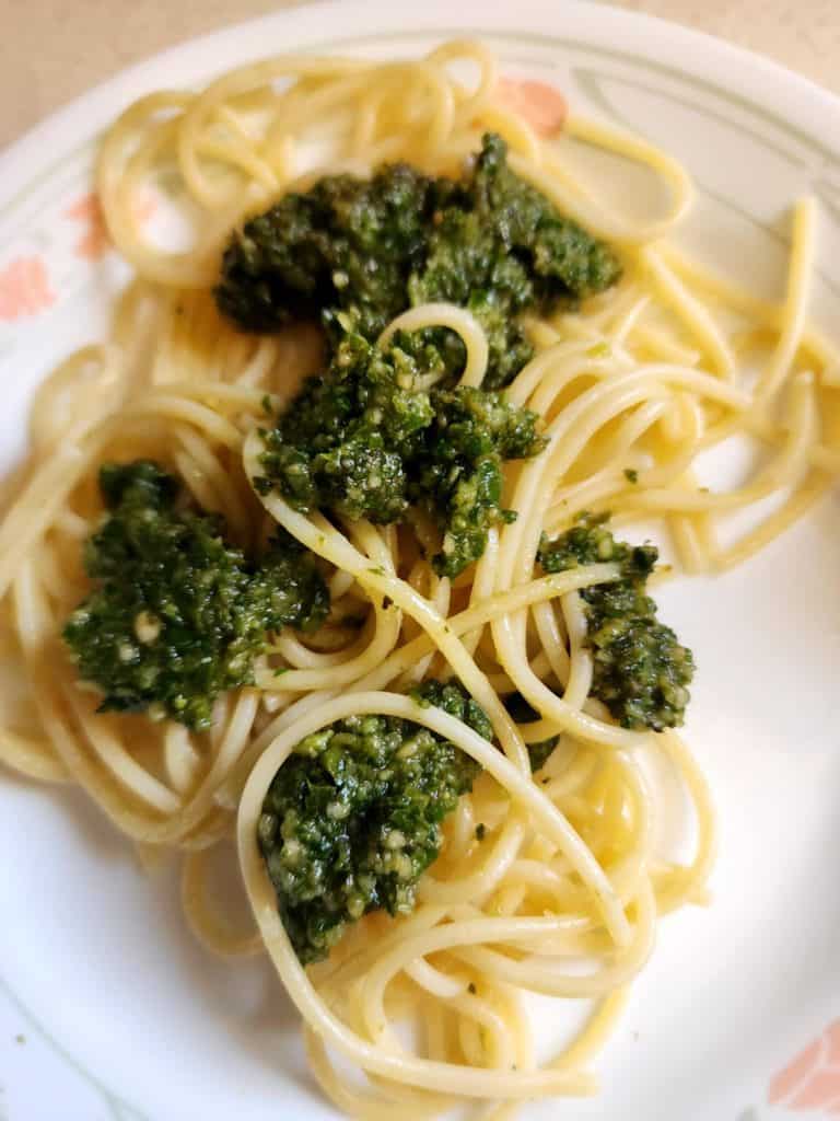 Basil pesto in noodles