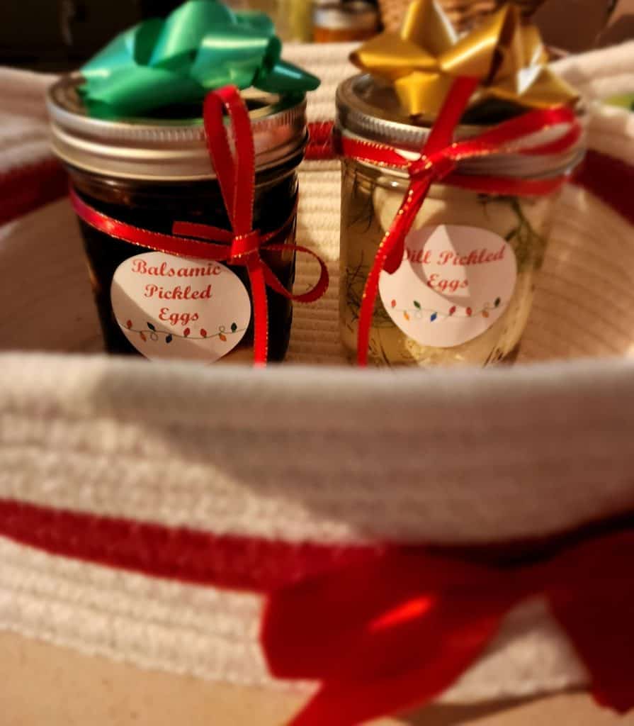 Christmas pickled eggs in a basket