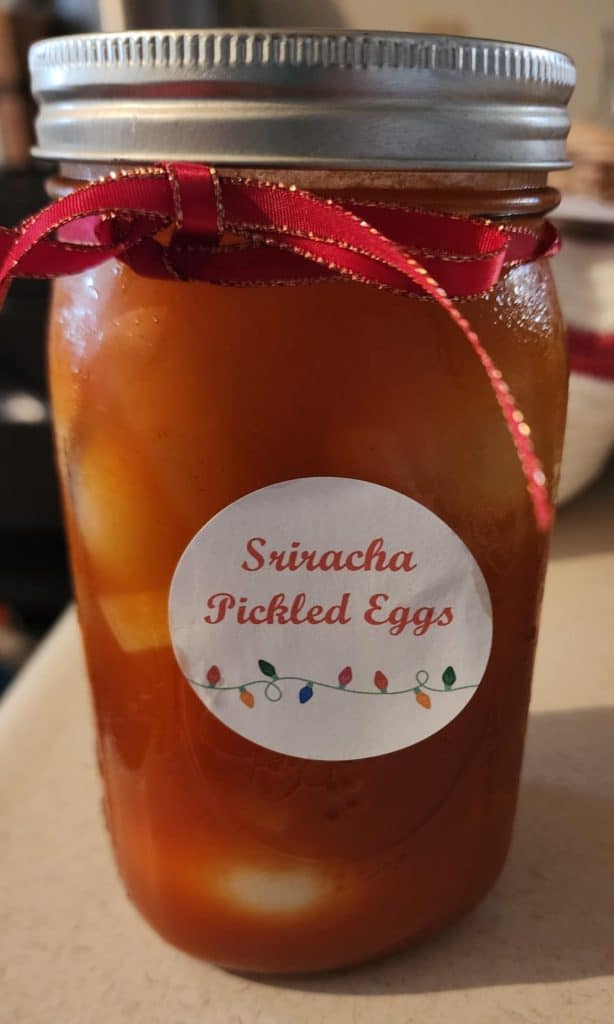 Christmas Sriracha pickled eggs