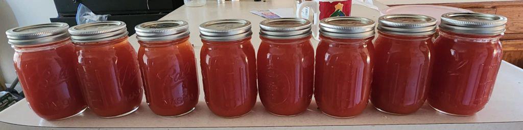 jars of tomato juice after canning
