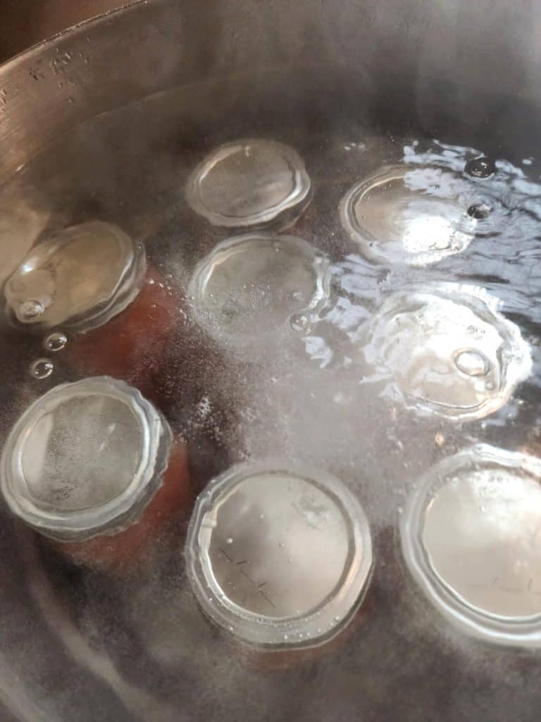 jars of tomato juice in hot water bath
