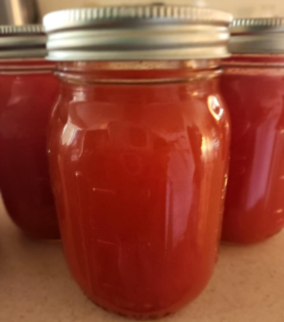 jars of tomato juice after canning