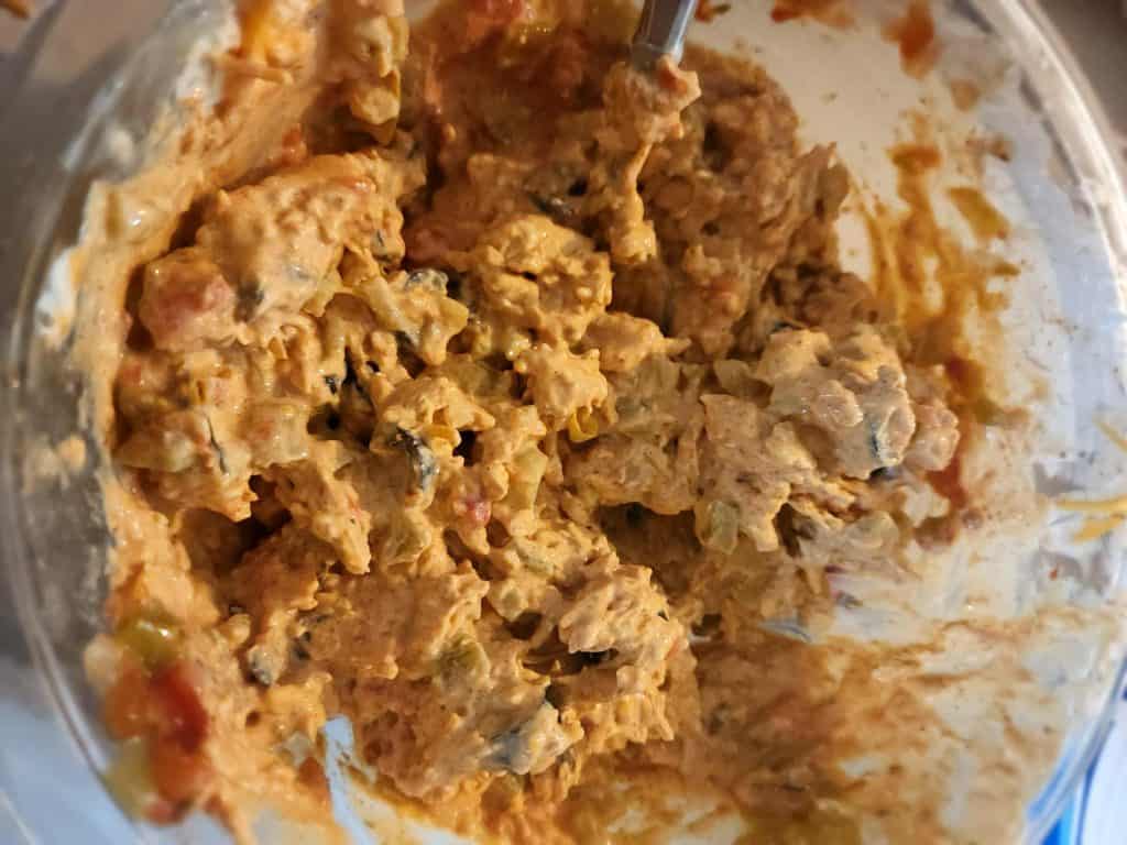 ingredients mixed up for Mexican roll ups