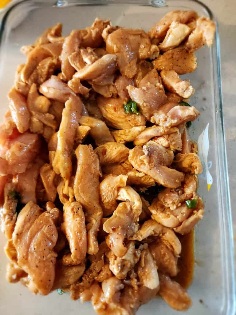 marinated chicken ready to cook for fajitas