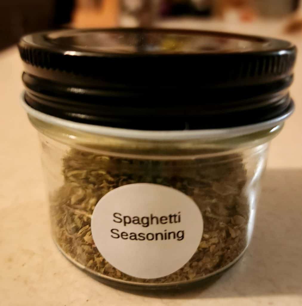 homemade spaghetti seasoning in a jar