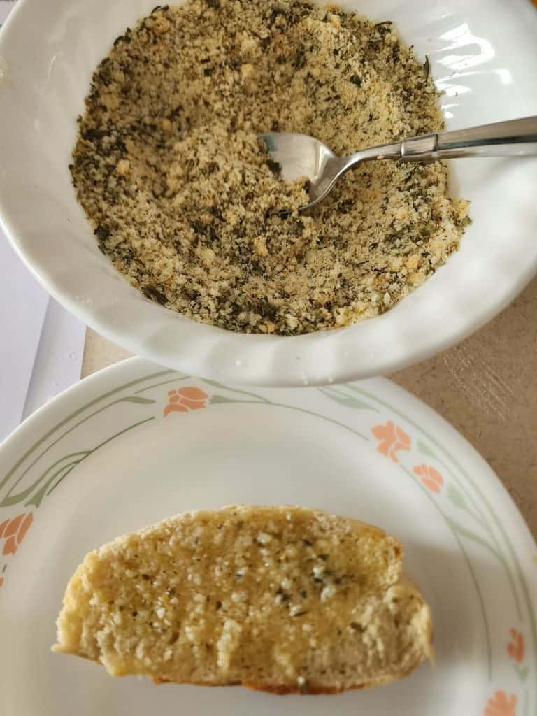 garlic bread with seasoning and in bowl