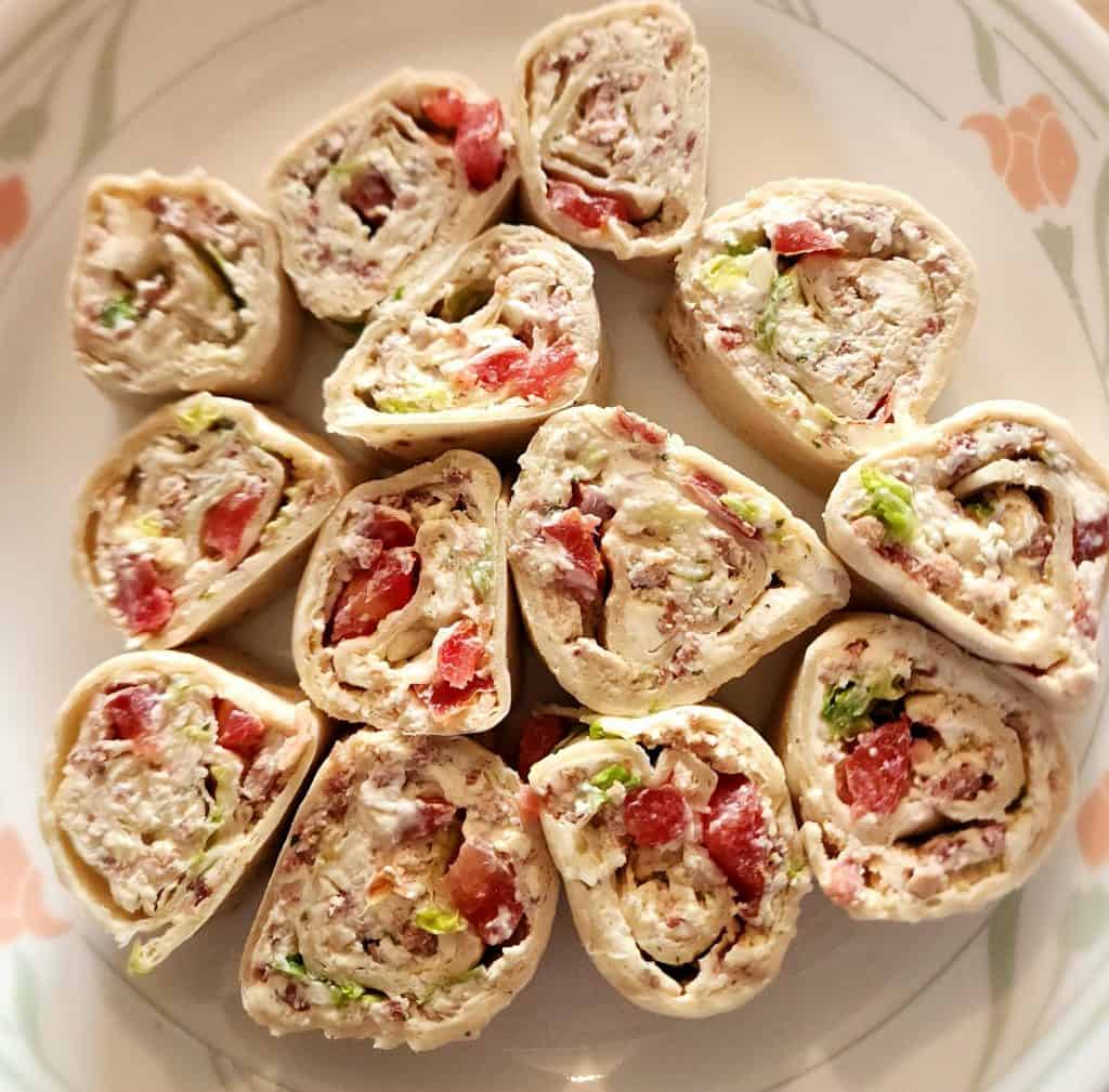 BLT Ranch roll ups on a plate