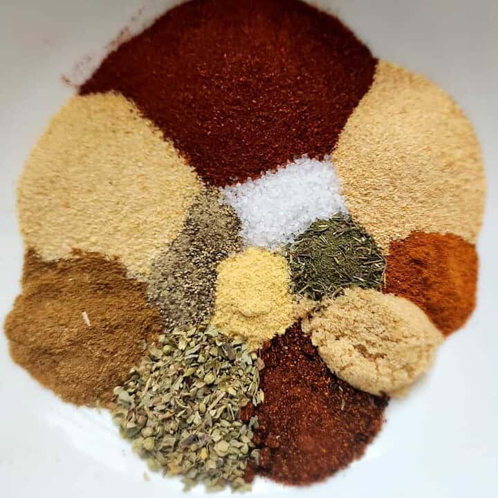 chicken wing seasoning ingredients in a bowl separated