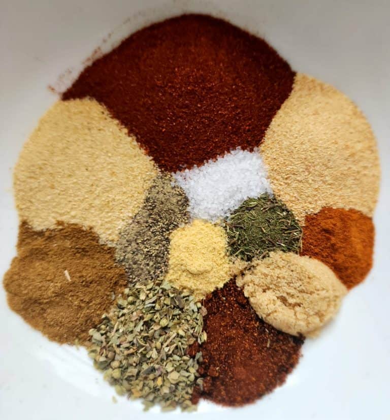 chicken wing seasoning ingredients in a bowl separated
