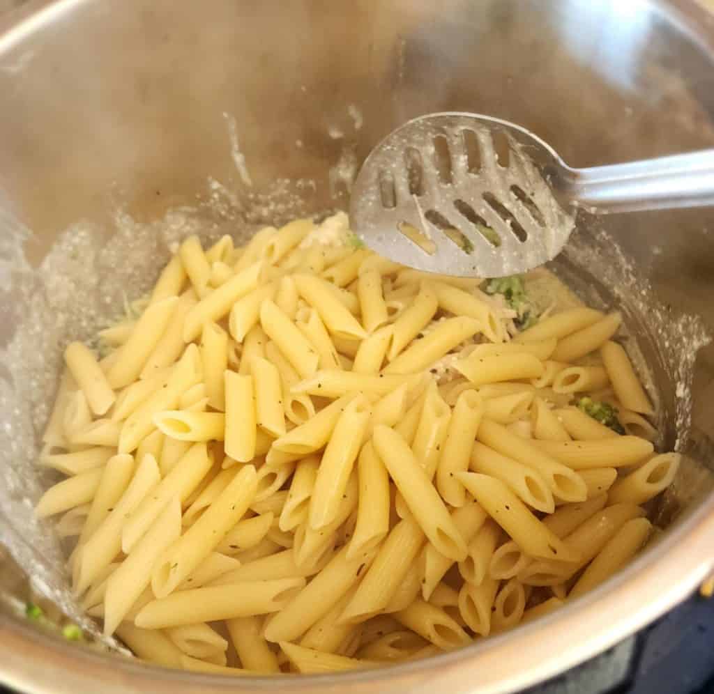 cooked pasta added to Olive Garden Instant Pot Chicken Pasta