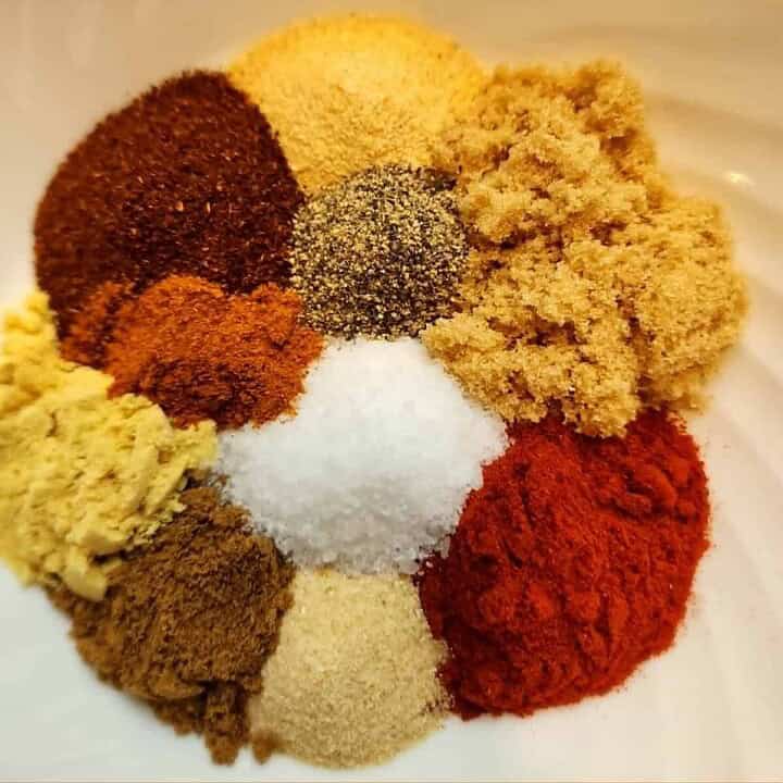 pulled pork seasoning ingredients in a bowl separated