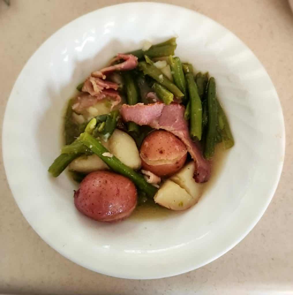 green beans, bacon and potatoes