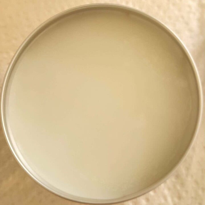 lavender tallow balm set up in tin